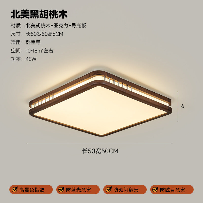 Walnut ceiling lamp New Chinese solid wood living room lamp Zen medieval style master bedroom lamp Full spectrum dining room lamp