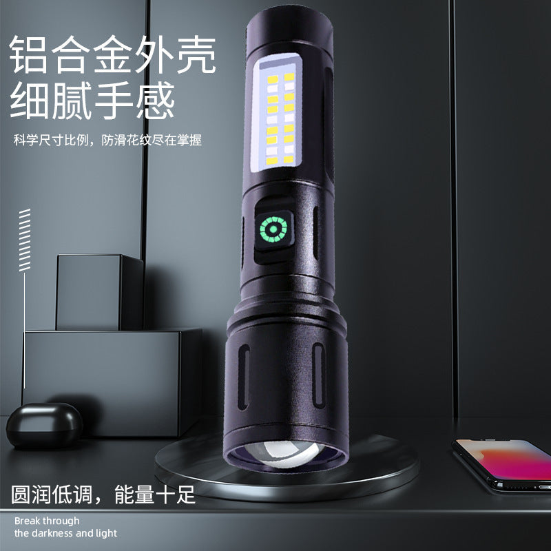 Cross-border white laser aluminum alloy flashlight zoom side light flashlight outdoor emergency super bright long battery life flashlight