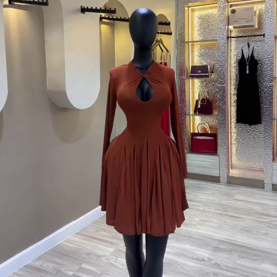 European and american cross-border women's fashion:  summer new arrivals - sexy, elegant, hollow-out, slim-fit, asymmetrical solid color mini dress