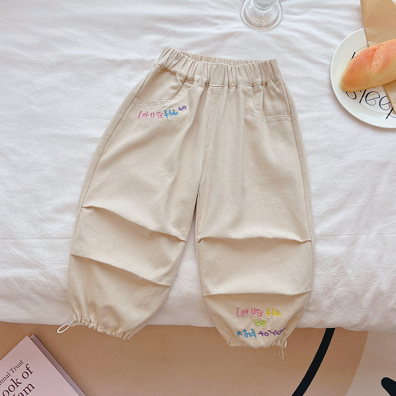Kidsautumnew arrival cotton sweatpants girl boys casual pants outwearfashionpopular mid-waist hemming trendy
