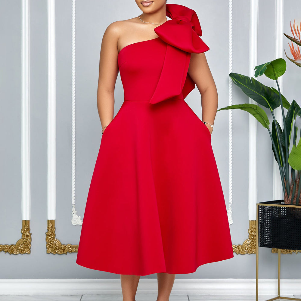 D513  plus size women's summer new fashion one-shoulder bow banquet dress african maxi dress
