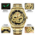 Finzon embossed gold dragon watch - men's waterproof non-mechanical watch with diamond and ruby accents, dragon face, stylish for middle-aged and elderly men