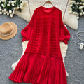 European and american fashion heavy beaded lantern sleeve loose pleated dress women's  autumn casual high-end long dress