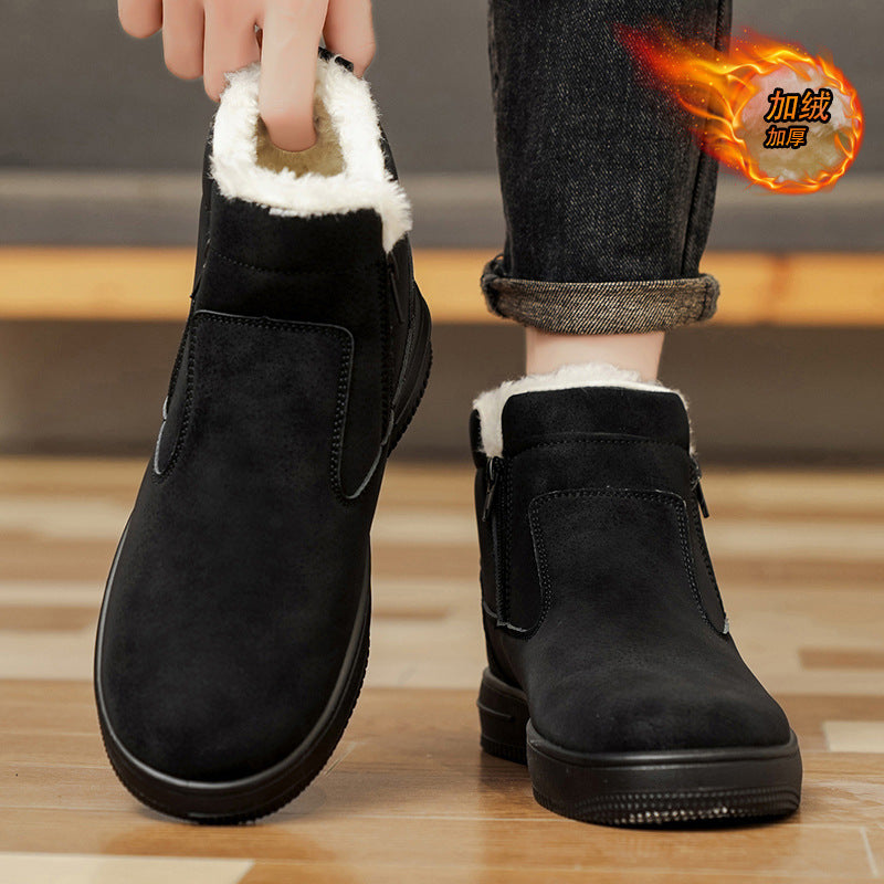 Men's snow boots winter fur-lined warm cotton shoes outdoor waterproof non-slip plush thickened northeast cotton boots