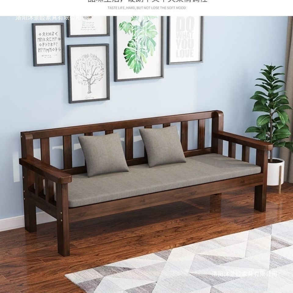 Solid wood sofa - modern minimalist style for small apartments, european-style balcony, bedroom, living room - 3-seater, 4-seater, backrest bench sofa chair
