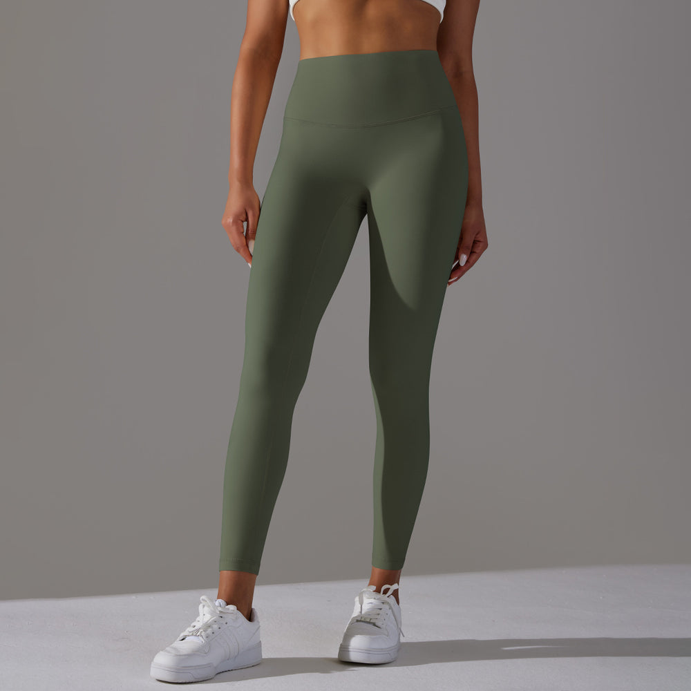 No awkward line double-sided brushed nude breathable yoga nine-point pants high waist hip lift peach tight sports fitness pants
