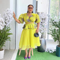 Amazon puff sleeve cardigan european and american elegant long dress african cross-border plus size women's printed dress