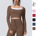 New arrival cross-border nude double-piece fake two-piece pure colorlong sleevest-shirttops tight sports running fitness yoga clothes