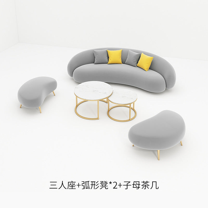 Beauty salon sofa, warm teddy velvet fabric, b&b, small apartment, creative arc-shaped clothing store, popular sofa
