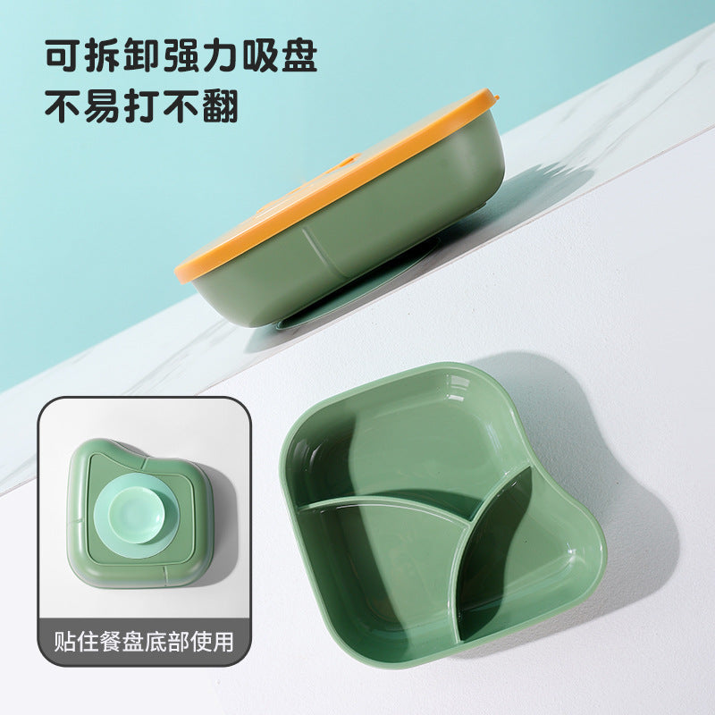 Baby divided lunch box food grade kids eating special three-compartment dinner plate cartoon anti-fall suction cup tableware suit
