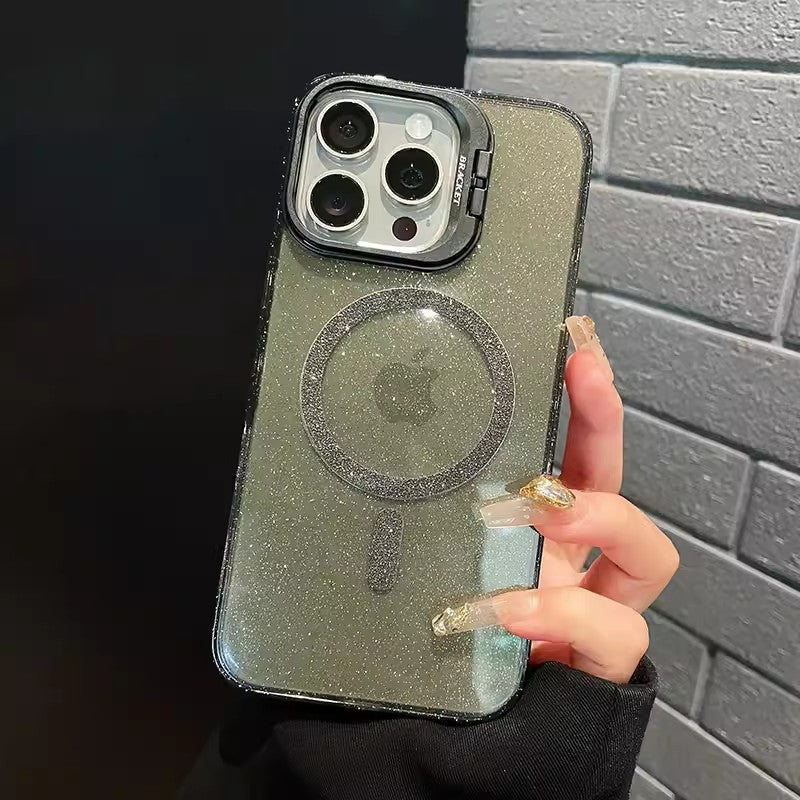 Lens holder suitable for iphone apple 17 mobile phone case transparent glitter magnetic 15/16pro anti-fall protective case