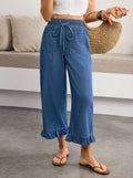 new arrivals: plus size women's elastic waist drawstring ruffle straight-leg jeans for , , and european & american markets