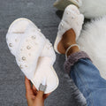 Fall and winternew arrivalmofluffy slippers women's flats home indoor slippers heattech pearl floor cross mofluffy slippers women