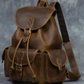 Vintage crazy horse leather backpack - genuine leather rucksack, laptop bag, large capacity travel bag, handmade cowhide business bag