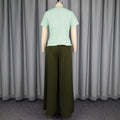 New casual two-piece set: slimming, chic, and perfect for work. solid color, cinched waist, ruffle-trimmed short sleeve top and wide-leg pants set