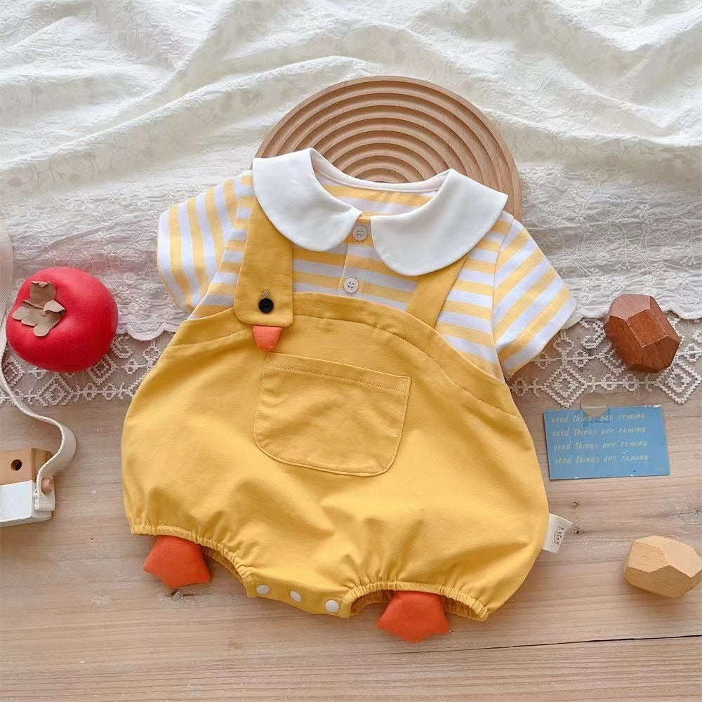 Baby boy summer short-sleeved butt-covering clothes for men and women, baby triangle rompers, summer clothes, newborn fashion cartoon clothes