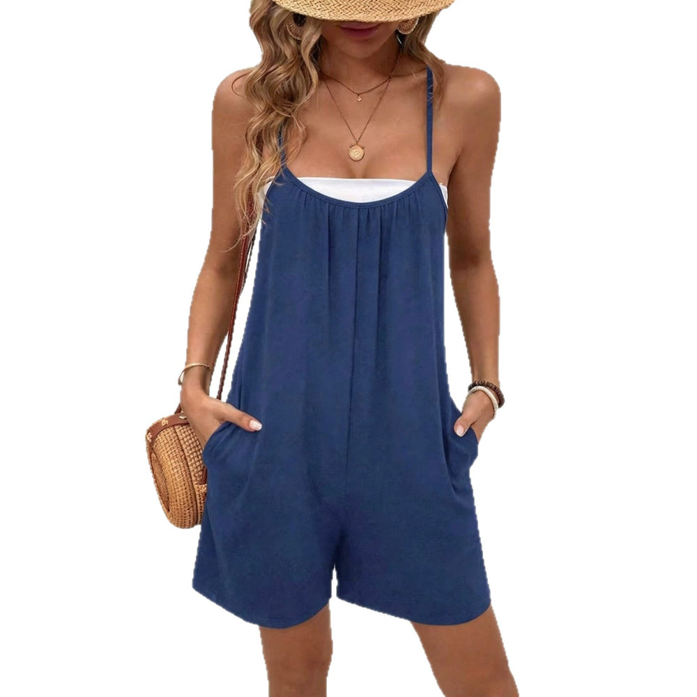 cross-border fashion women's summer new arrival: loose, casual, comfortable, versatile solid color jumpsuit with suspender bottoms