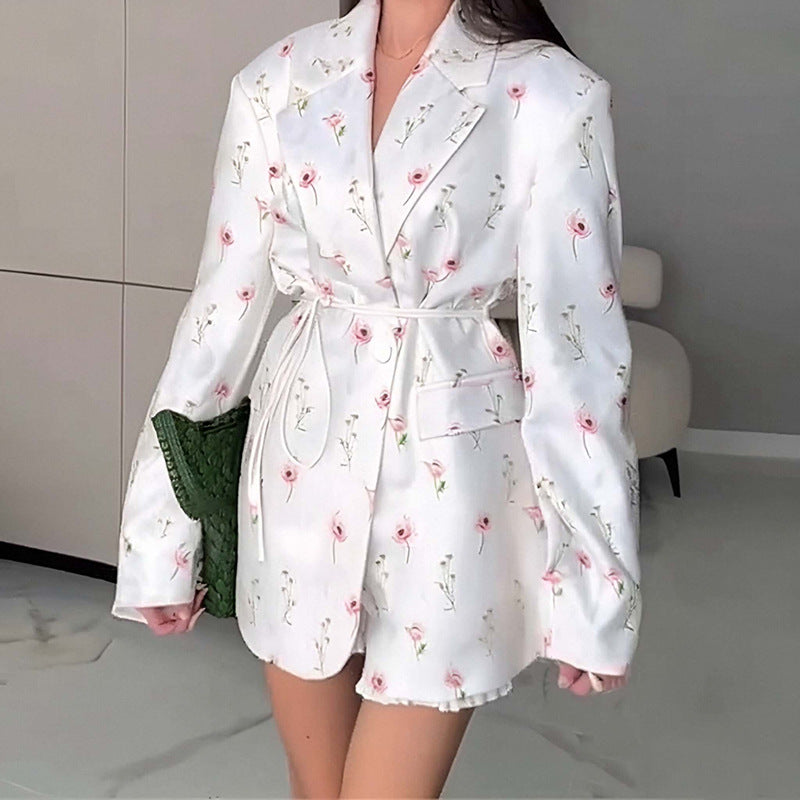 cross-border e-commerce women's fashion: european and american summer new arrivals - stylish, figure-flattering, tie-waist, versatile v-neck blazer jacket