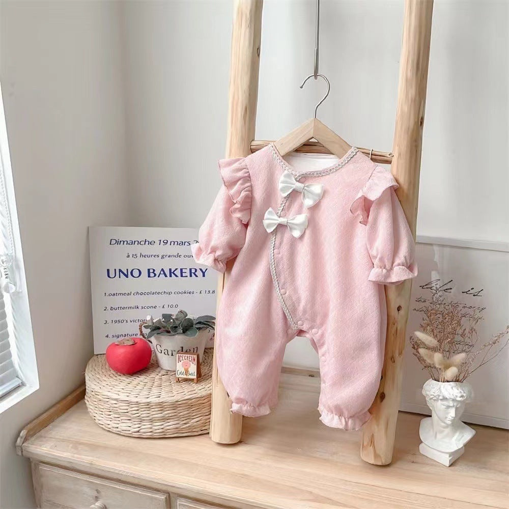 Baby spring autum clothes long sleeves double layer jumpsuit fashionable cute princess jumpsuit newborn baby girl outing clothes