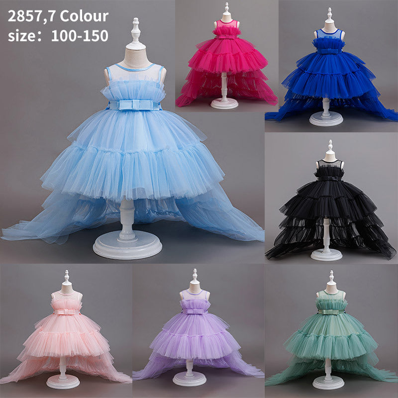 Girls' formal dresses with train length, detachable back length, children's princess dresses, gradient flower girl wedding dresses, cross-border dropshipping