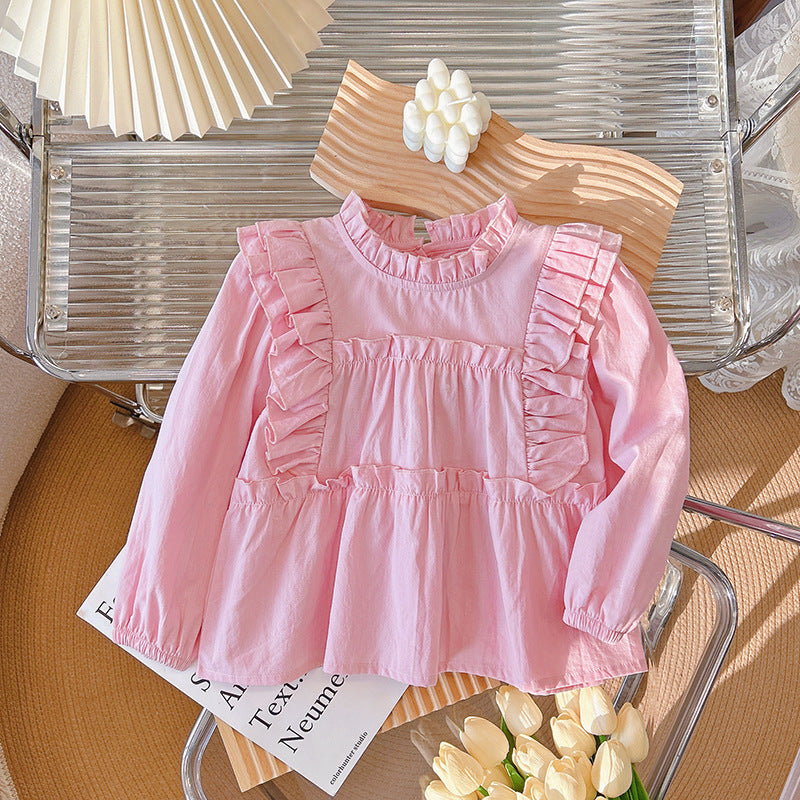 spring/autumn new pure cotton girls' blouse - versatile baby doll shirt, korean style fashionable long-sleeve outerwear