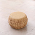 Rattan chinoiserie solid wood straw makeup low drum stool for home living room coffee table shoe changing stool guzheng piano board tall round stool
