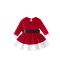 Baby christmas party outfit: fuzzy hat, belt, and romper dress