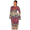 European and american style cross-border retro fashion women's bodycon print mini dress with cutout round neck and flared sleeves