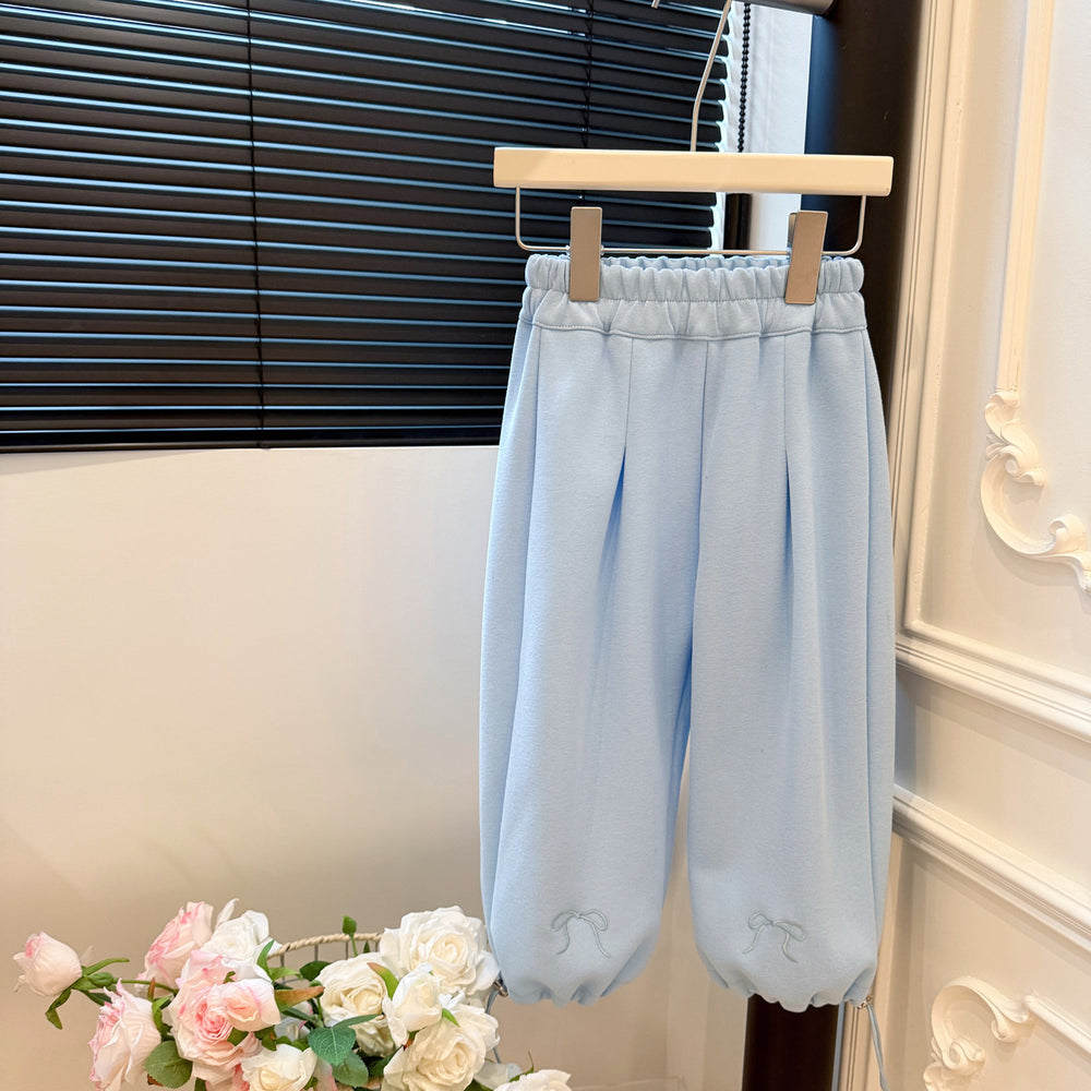 Girls' spring new casual pants, baby girl bowknot sweatpants, kids' fashionable sports pants, children's korean style trendy clothing