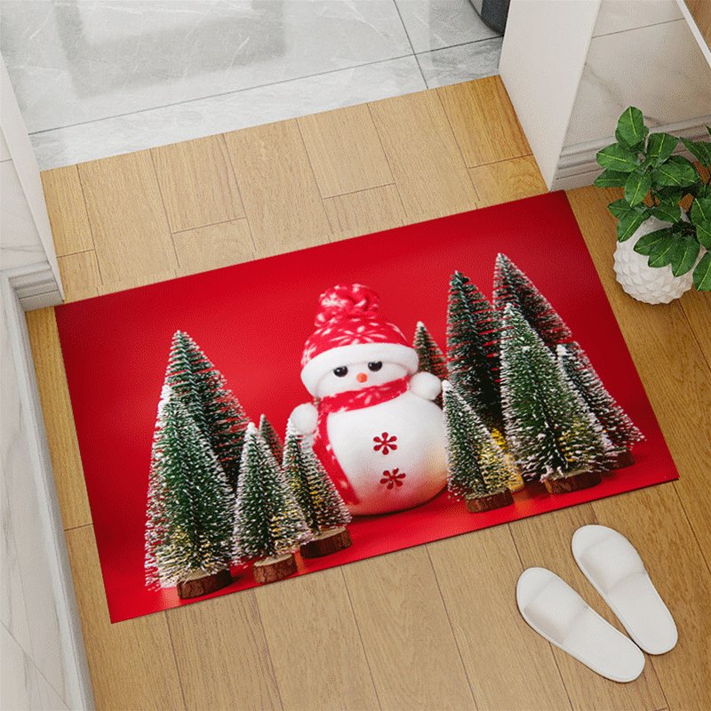 Red christmas floor mat - santa claus & christmas tree coral fleece entrance mat for home & bar