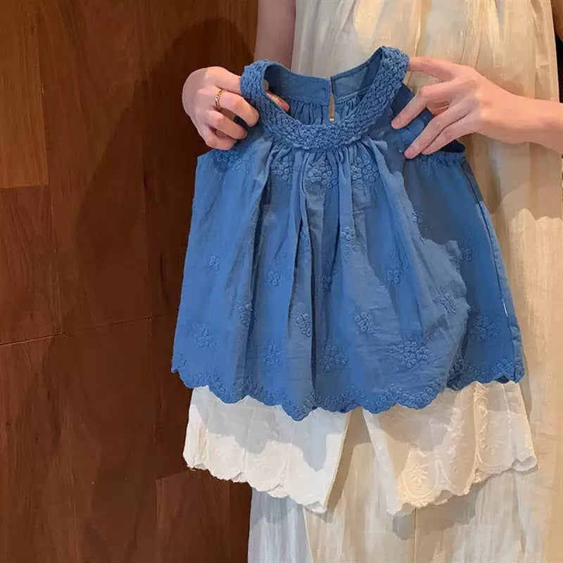 Girls' stylish summer outfit: trendy top and korean-style lace pants two-piece set for baby girls - cross-border children's clothing
