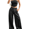 cross-border fashion shein women's striped strapless top and loose, slimming suit pant set
