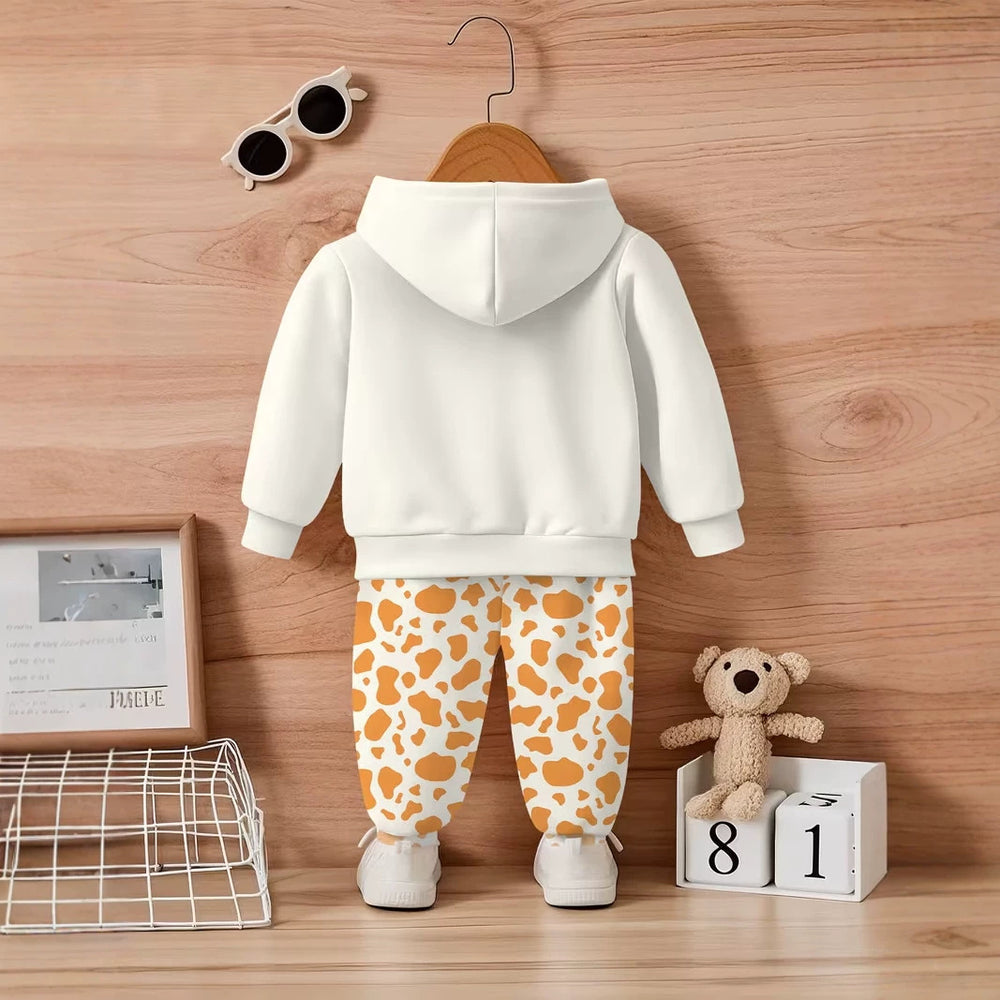 Kids' hoodie set, cross-border hot-selling cartoon animal print girls' fashion hooded sweatshirt and sweatpants set
