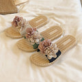 New summer fairy style color block floral slides - women's beach sandals, fashionable outdoor wear, flat, non-slip