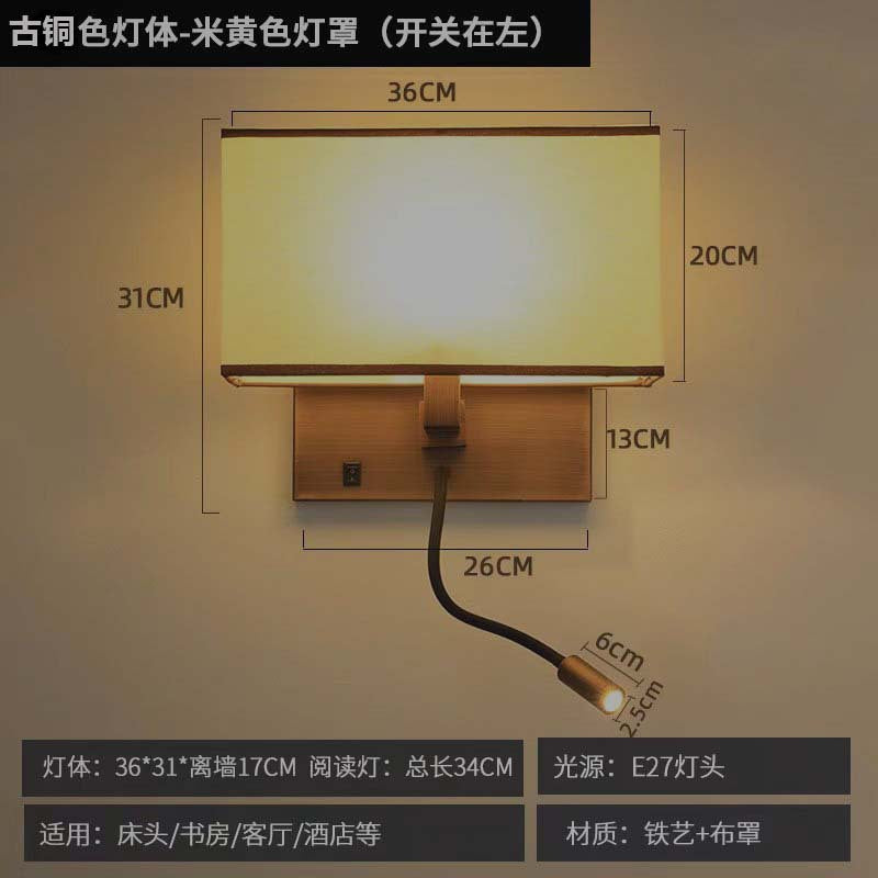 Elegant and stylish bedside reading wall lamp for hotels, guesthouses, and b&bs. modern fabric design with wall-mounted switch