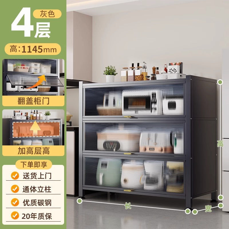 Household multi-functional cabinet with doors, bookshelf, dustproof storage cabinet, freestanding multi-layer storage unit, kitchen organizer shelf
