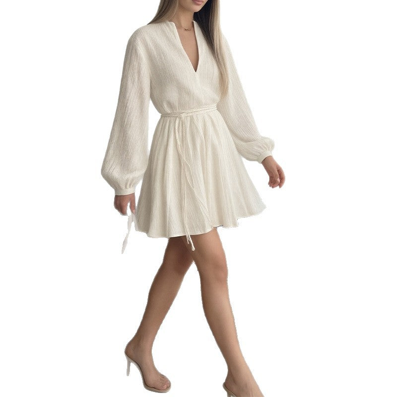 european and american export women's clothing: new summer skirt - fashionable and elegant v-neck tie-waist mini dress