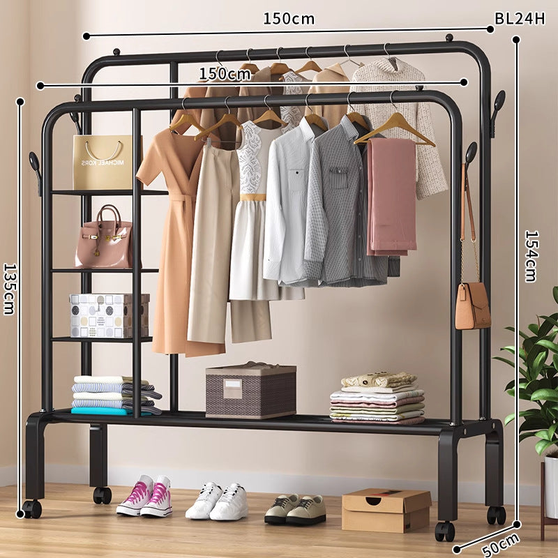 Clothes hanger floor-standing bedroom for home double-pole clothes drying rack clothes rack indoor clothes coat rack thickened balcony clothes pole