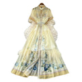 French heavy industry lapel printingdress women's summer long sleeves waist a-line skirt elegant gentle style vacation long skirt
