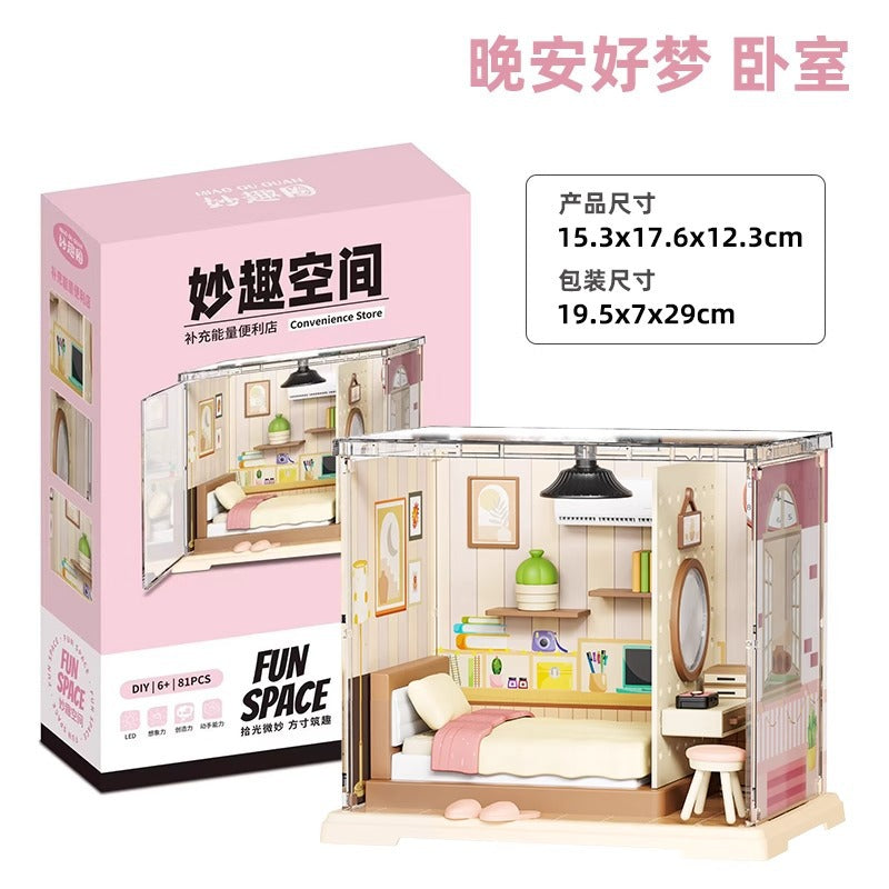 Diy bedroom milk tea shop kitchen building blocks - 3d handmade architectural model combination house toy for girls