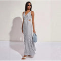 Wholesale foreign trade  summer european and american fashion v-neck striped versatile v-neck dress