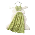 Sweet and gentle women's outfit: tie-neck square collar camisole crop top + high-waisted pleated midi skirt two-piece set