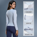 Women's yoga top with built-in bra pads, long sleeve square neck slimming base layer top for autumn - d25176