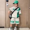 Boys' summer outfit set: new  styles for mid-to-large children - lightweight, trendy, short-sleeve activewear for boys