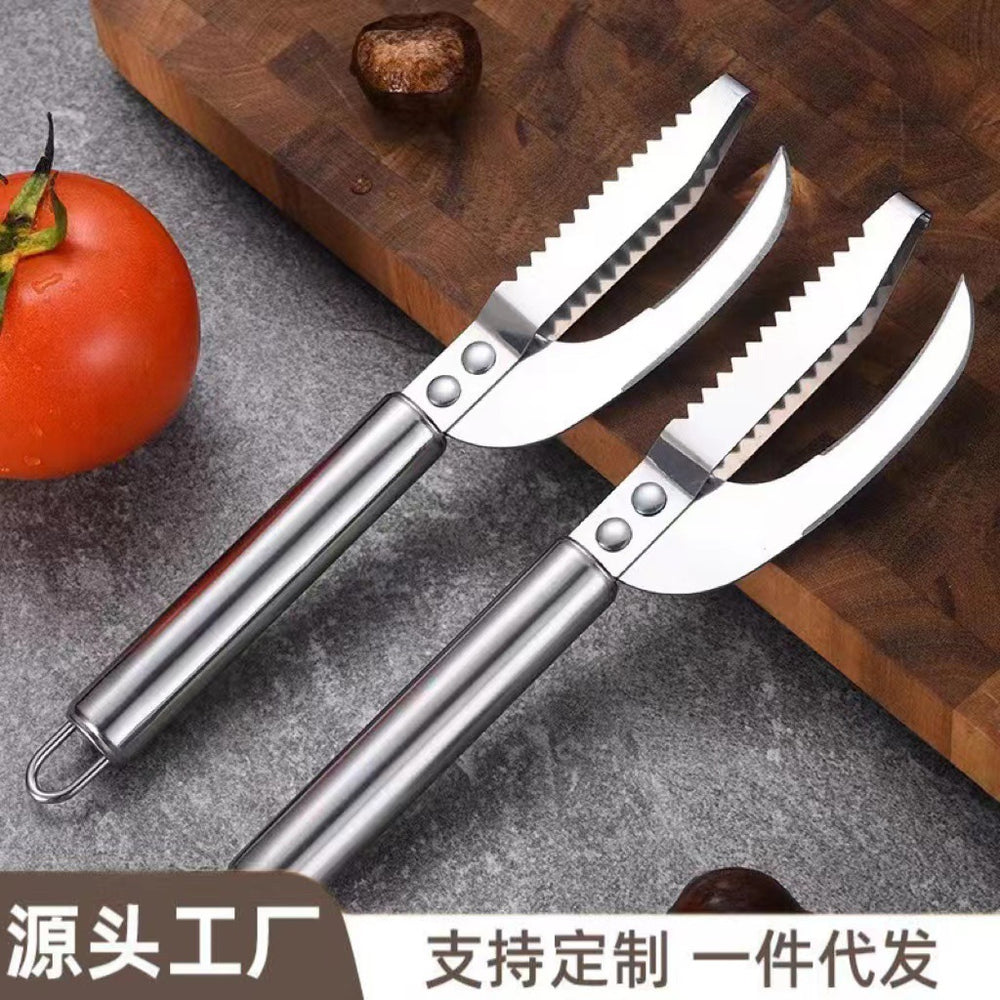 Stainless steel fish scale remover & belly flusher - 2-in-1 multi-tool for s scaling and gutting