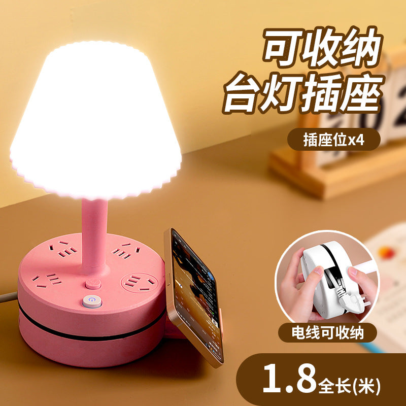 Retractable cord power strip with eye-care desk lamp - ideal for home, office, and dorm use - multi-function socket with long cord