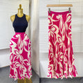 European and american style elegant pleated print midi skirt - high waist, slimming, flowy a-line skirt with elastic waistband - perfect for summer