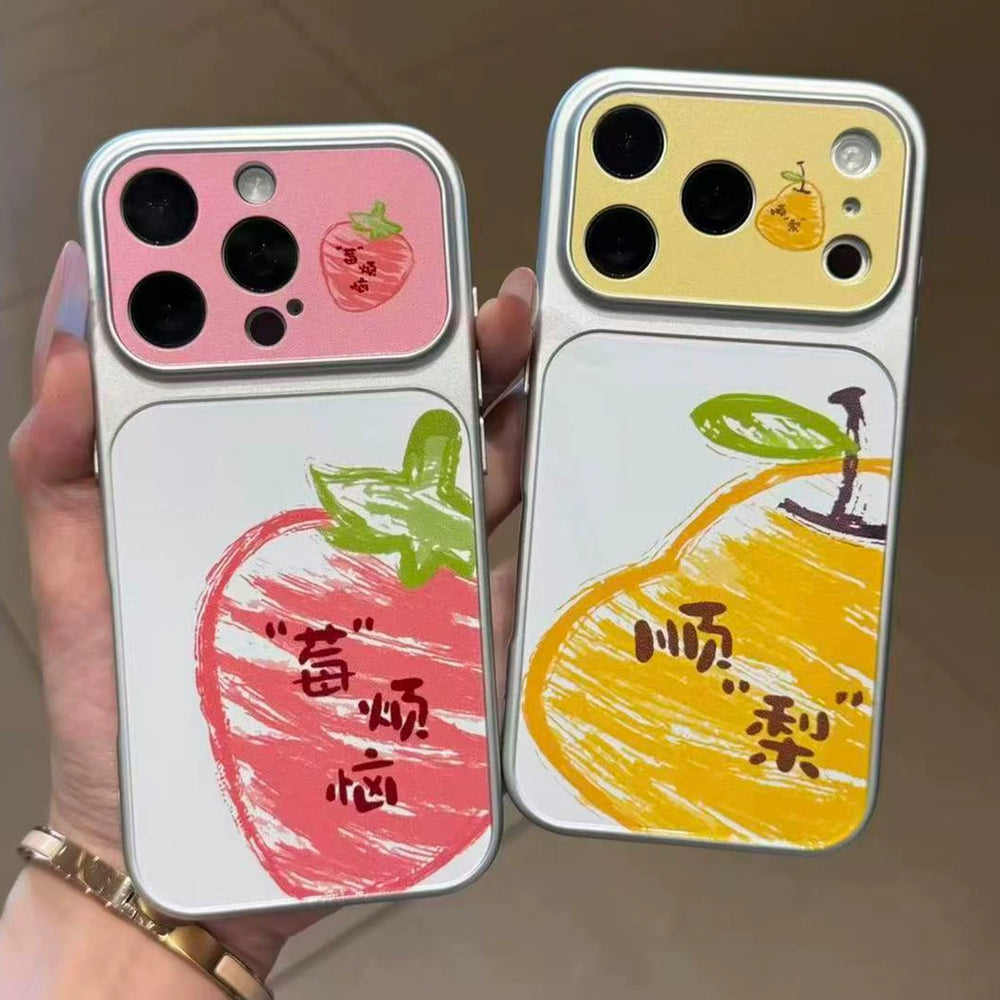 Suitable for apple 17pro mobile phone case hand-painted graffiti pear strawberry homophonic fresh fruit iphone18 soft case