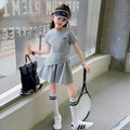 Girls' summer skirt-pant set,  new korean style sweet & spicy short-sleeve t-shirt, trendy & cool two-piece outfit for mid-to-large children