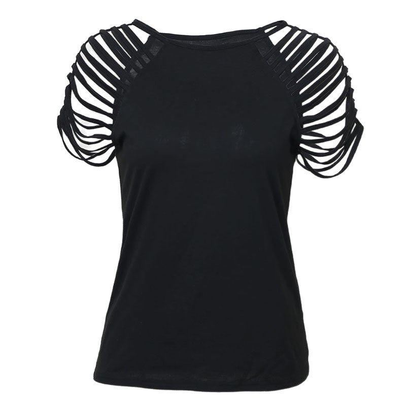 women's fashion: european & american sexy slim-fit cutout ribbed top - stylish and versatile short-sleeve crew neck t-shirt